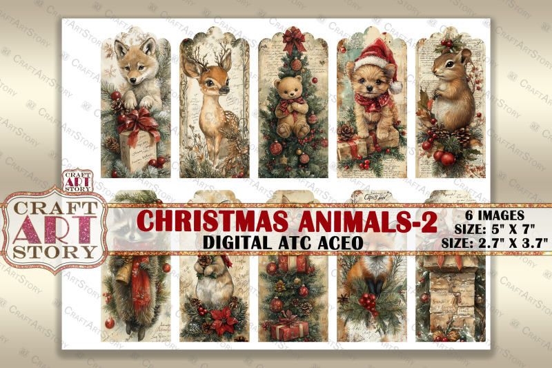 vintage-christmas-animals-2-picture-collage-cards-atc-bonus