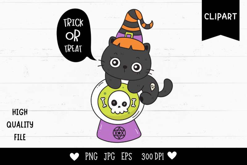 halloween-cats-on-magic-ball-kawaii-clipart-kitten-animal