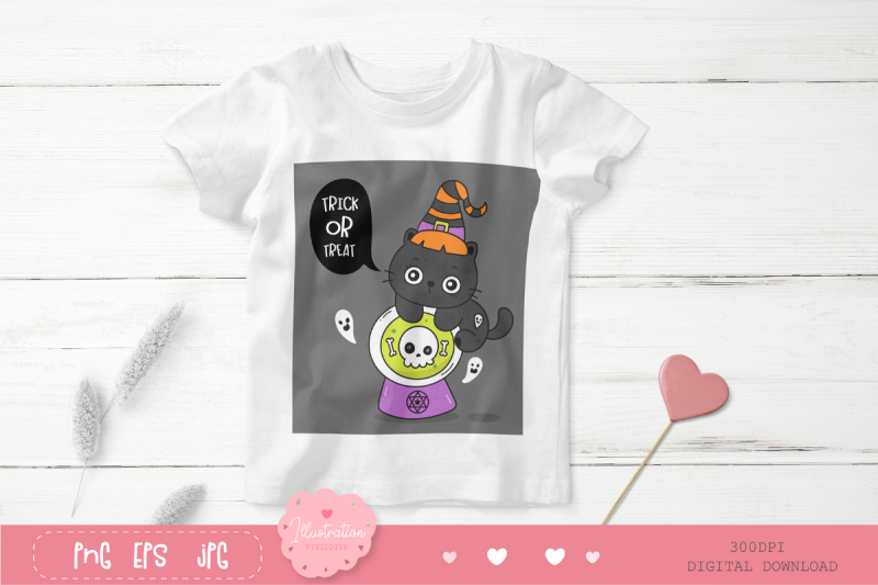 halloween-cats-on-magic-ball-kawaii-clipart-kitten-animal