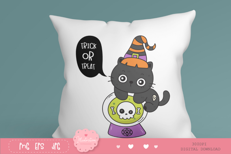 halloween-cats-on-magic-ball-kawaii-clipart-kitten-animal