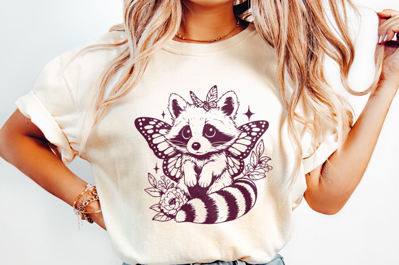 cute-hybrid-raccoon-with-butterfly-wings-png-vintage-animal-png-funn