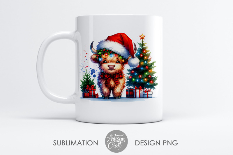 christmas-highland-cow-clipart-png-sublimation