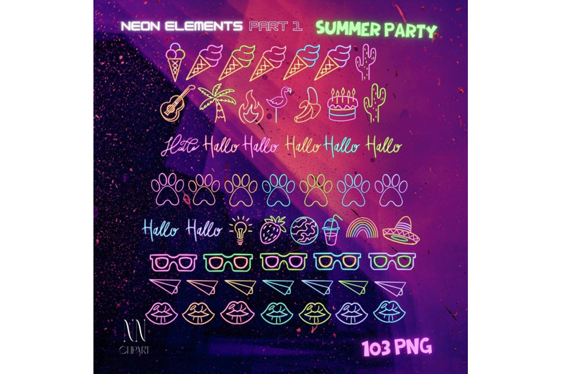 neon-summer-party-clipart-bundle-tropical-retro-cocktail-flamingo