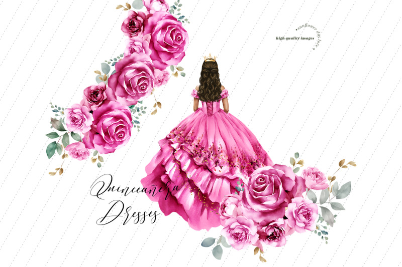 fuchsia-pink-princess-gold-crown-boots-clipart-pink-quinceaera