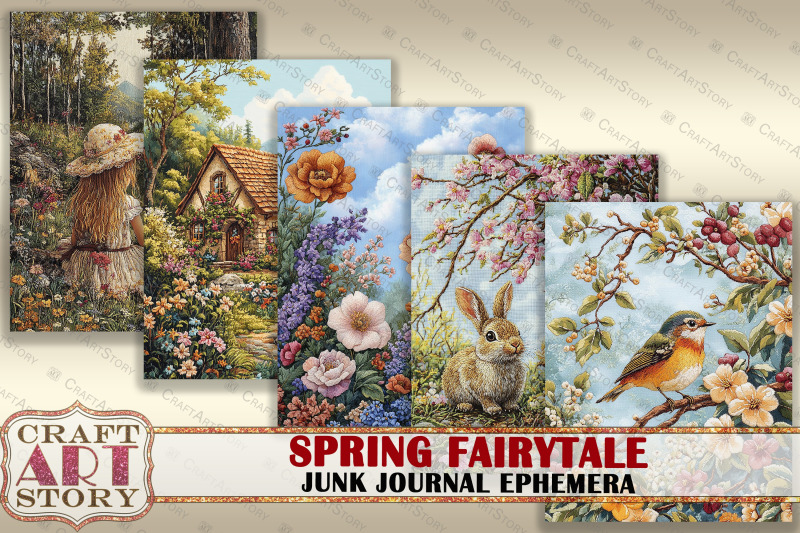 spring-fairytale-digital-paper-junk-journal-ephemera