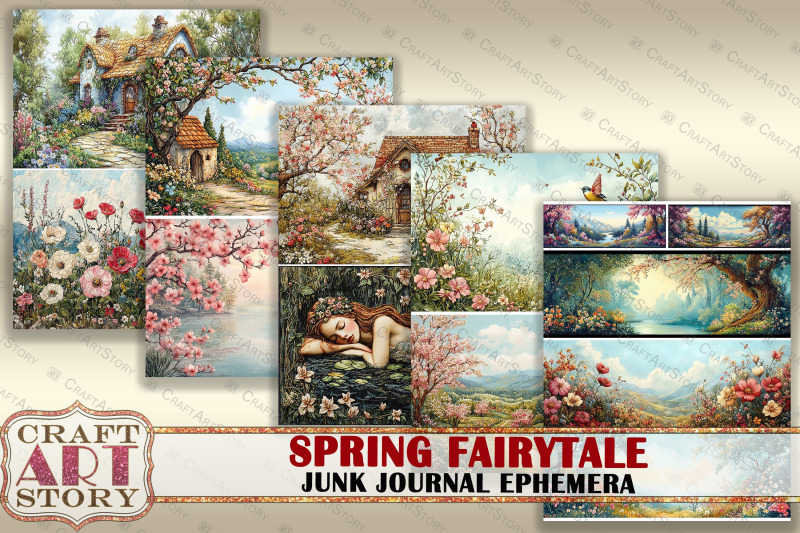 spring-fairytale-digital-paper-junk-journal-ephemera