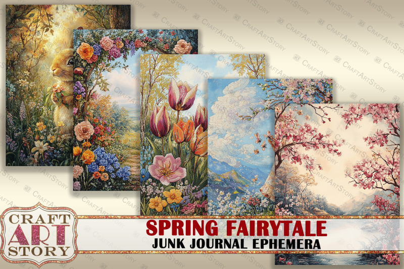 spring-fairytale-digital-paper-junk-journal-ephemera