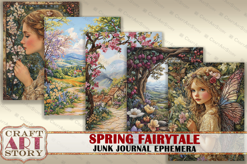 spring-fairytale-digital-paper-junk-journal-ephemera