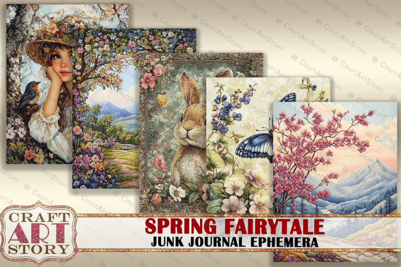 spring-fairytale-digital-paper-junk-journal-ephemera