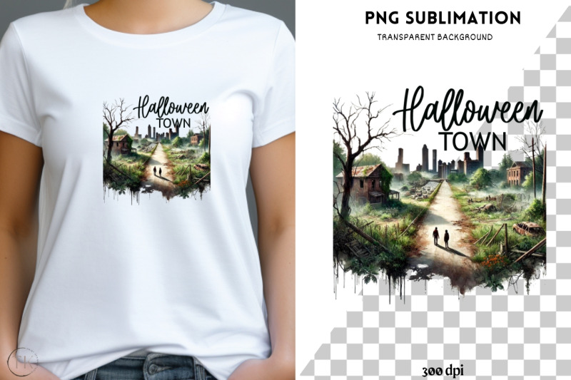 halloween-town-png-digital-download-watercolor-sublimation-hallowee