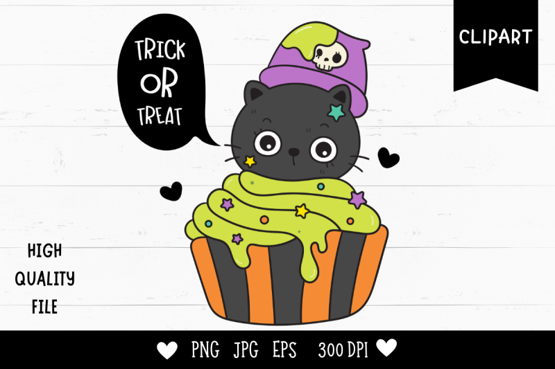 halloween-cats-on-cupcake-kawaii-clipart-kitten-animal