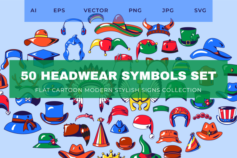 50-cartoon-headwear-symbols-set