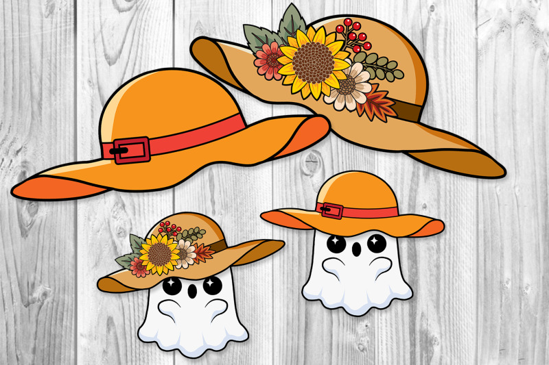 cute-ghost-witch-hat-brimmed-hat-clip-art-set