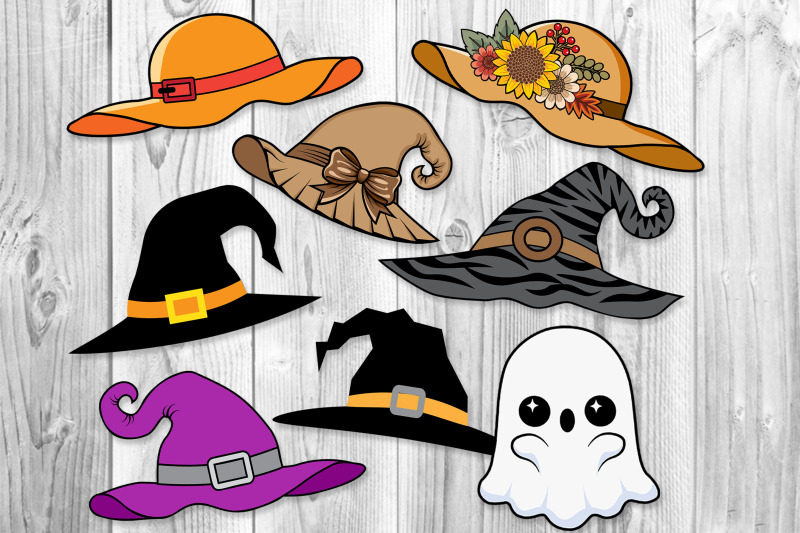 cute-ghost-witch-hat-brimmed-hat-clip-art-set