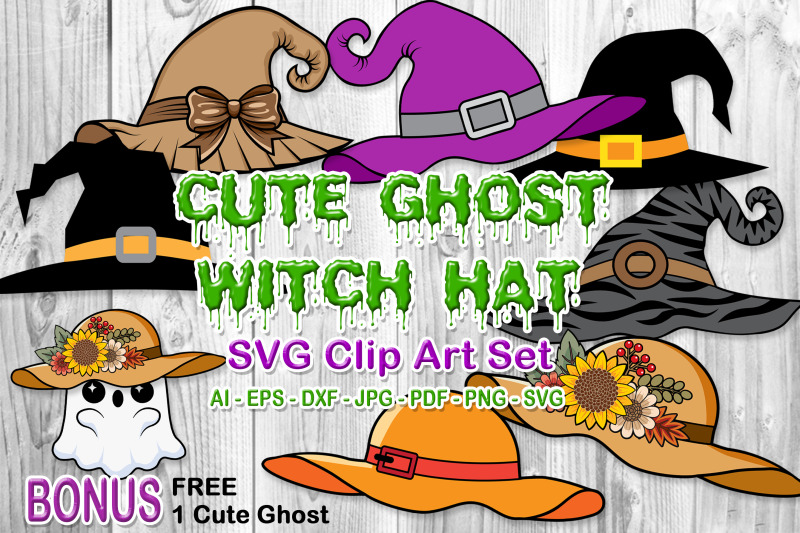 cute-ghost-witch-hat-brimmed-hat-clip-art-set