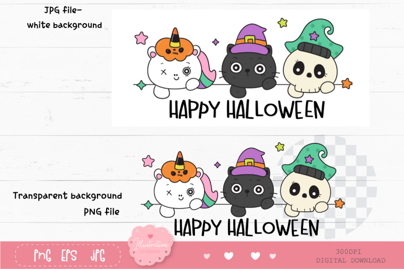 halloween-cartoon-cat-unicorn-and-skull-kawaii-clipart