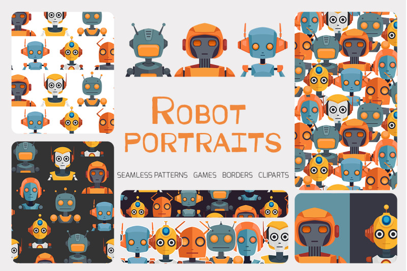 set-of-robot-portraits-and-patterns