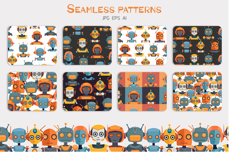 set-of-robot-portraits-and-patterns