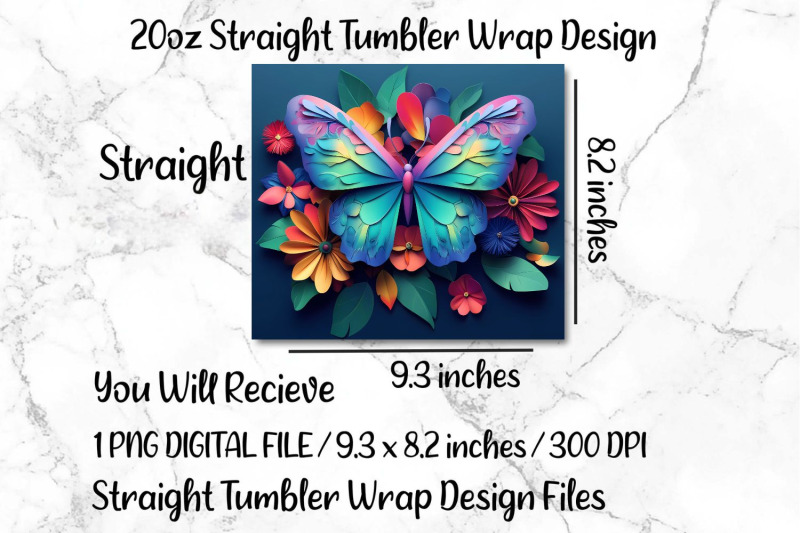 3d-butterfly-20oz-skinny-tumbler-wrap-sublimation-design