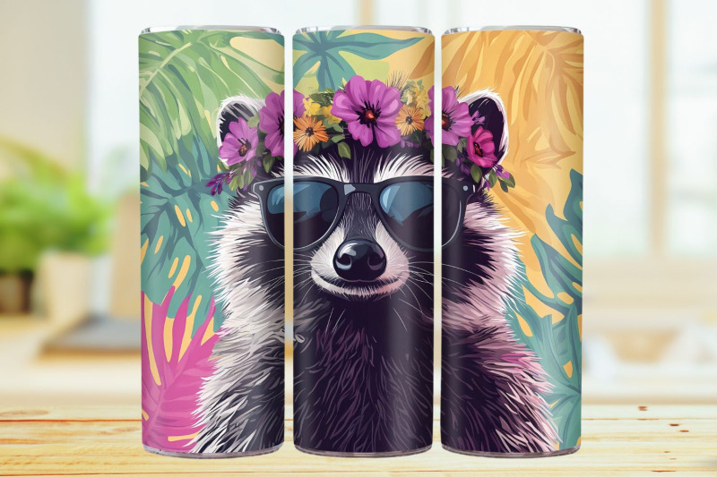 tropical-raccoon-20oz-skinny-tumbler-wrap-sublimation-design