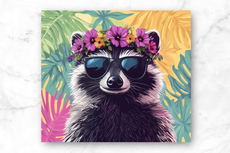 tropical-raccoon-20oz-skinny-tumbler-wrap-sublimation-design