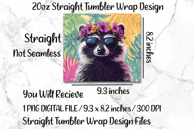 tropical-raccoon-20oz-skinny-tumbler-wrap-sublimation-design