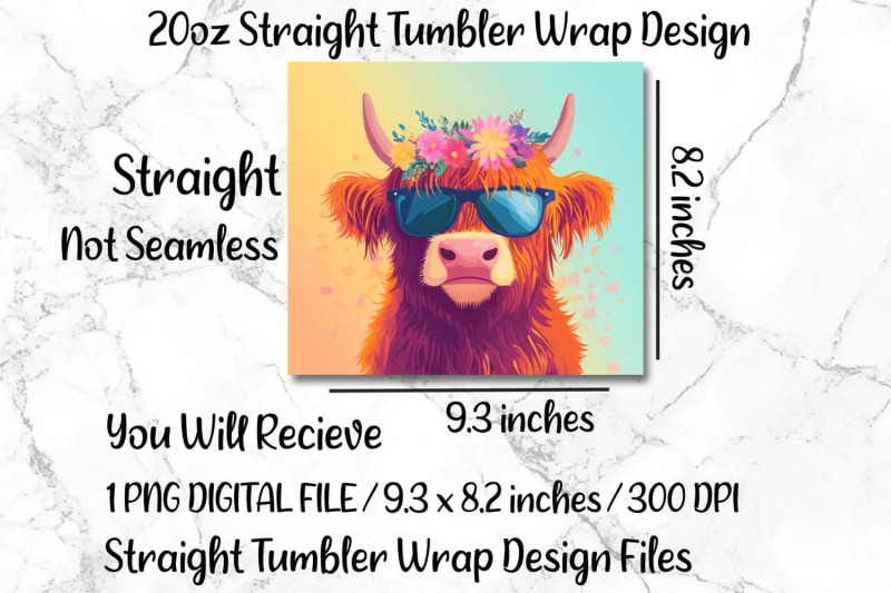 colorful-highland-cow-20oz-skinny-tumbler-wrap-sublimation-design