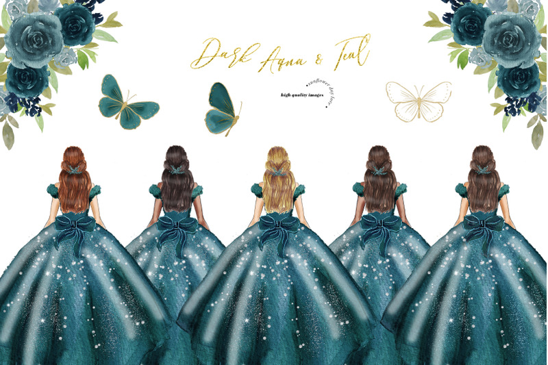 dark-aqua-amp-teal-princess-dresses-clipart-butterfly-quinceanera