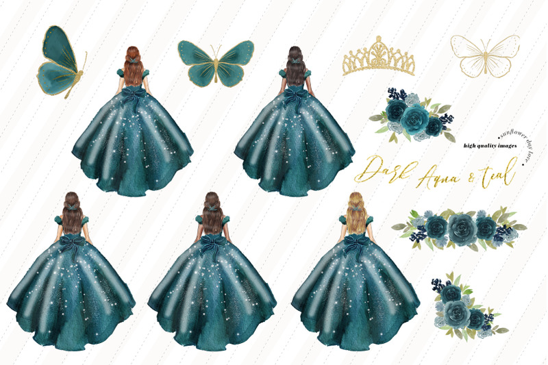 dark-aqua-amp-teal-princess-dresses-clipart-butterfly-quinceanera