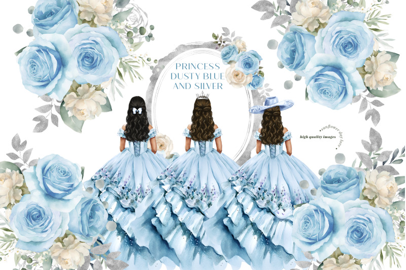 dusty-blue-princess-charra-dress-clipart-blue-silver-geometric