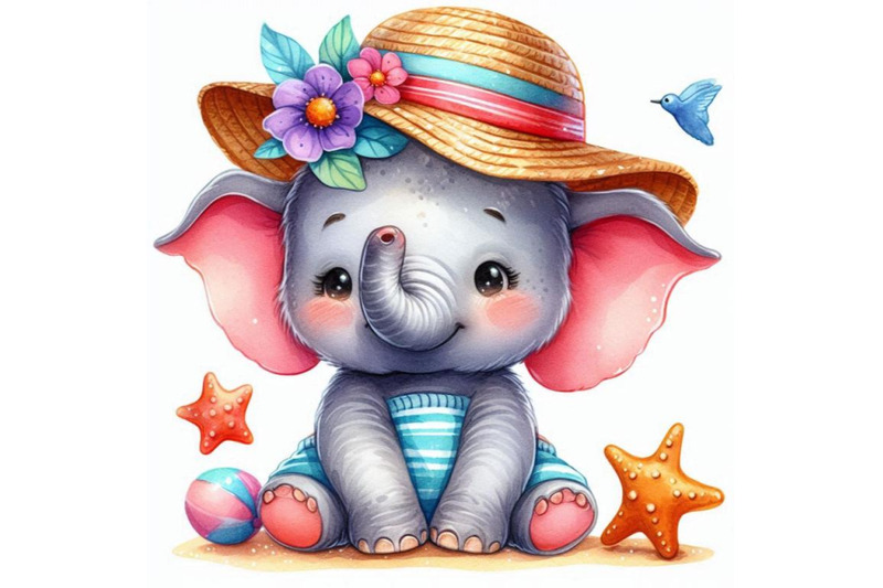 baby-elephant-wearing-a-tiny-sunhat-ready-for-a-day-at-the-beach