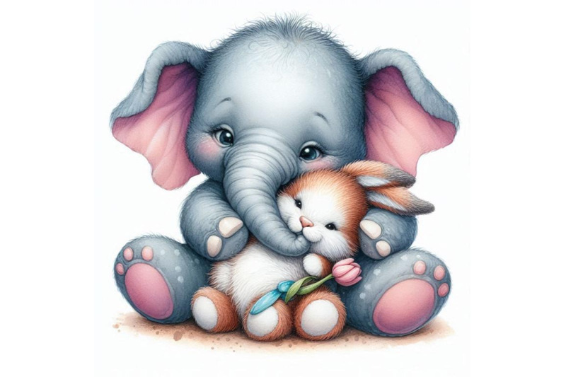 baby-elephant-snuggled-up-with-a-plush-toy-bunny