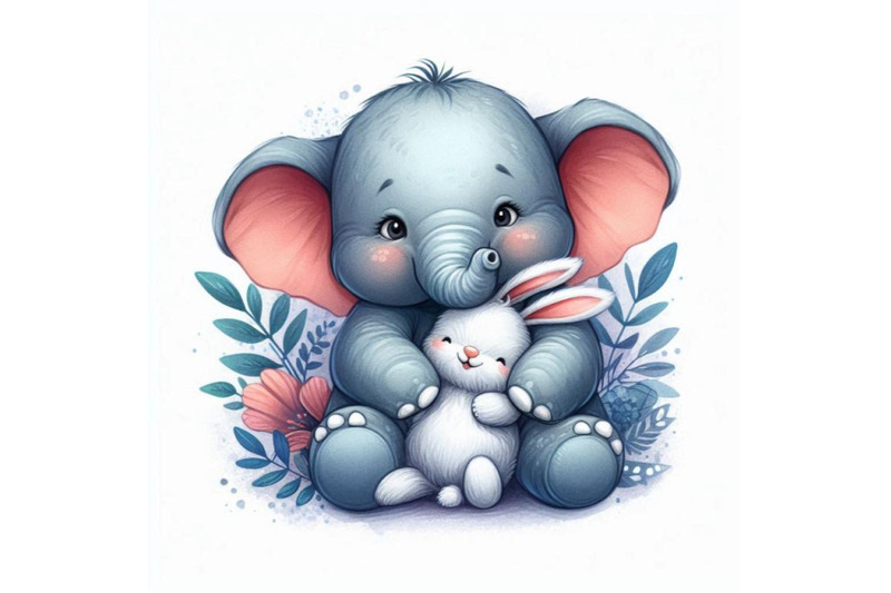 baby-elephant-snuggled-up-with-a-plush-toy-bunny