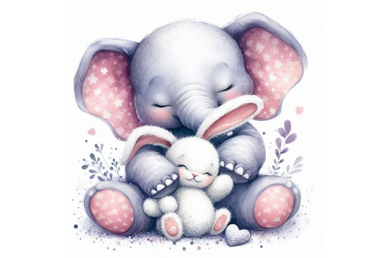 baby-elephant-snuggled-up-with-a-plush-toy-bunny