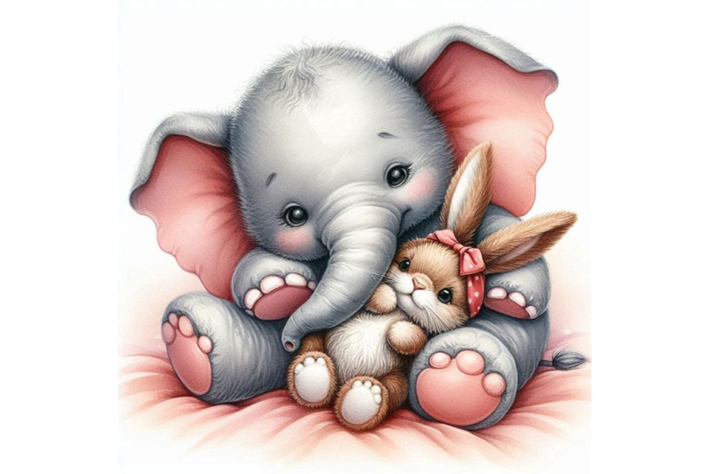 baby-elephant-snuggled-up-with-a-plush-toy-bunny