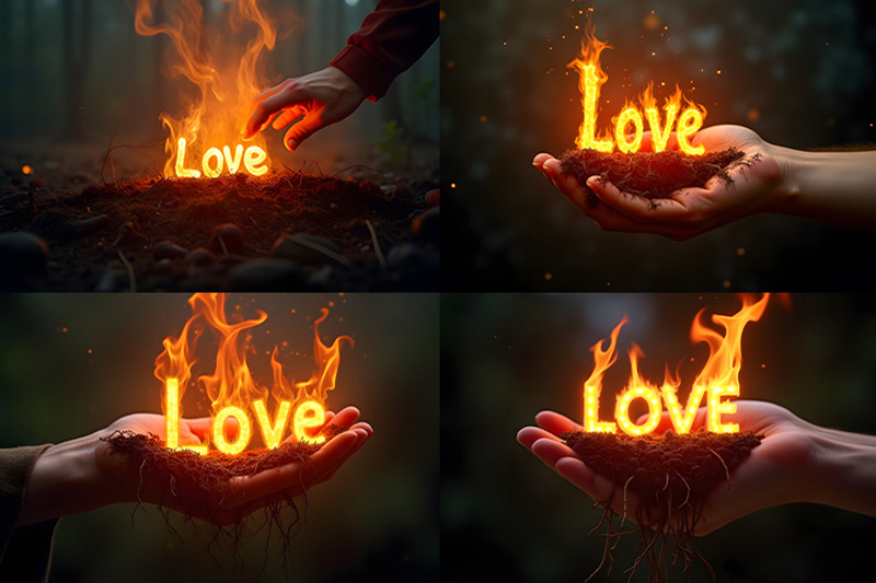 hand-holding-flaming-word-love-growing-from-dirt