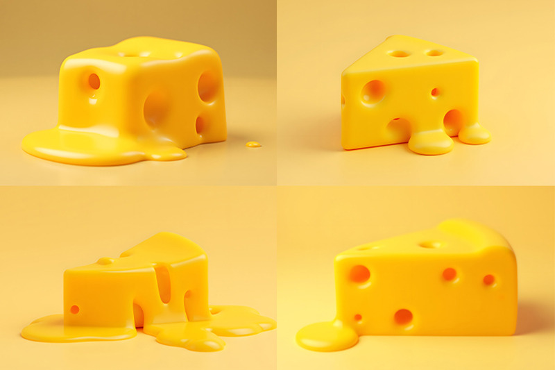 melting-cheese-cube-on-yellow-background