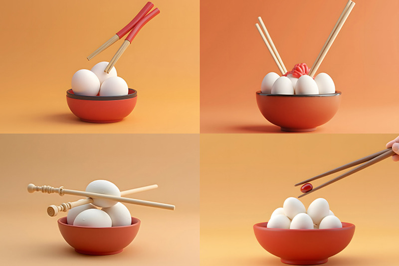 red-bowl-with-three-eggs-and-chopsticks-on-orange-background