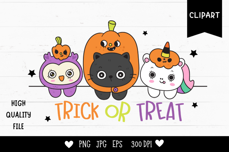 halloween-animal-cat-unicorn-and-owl-kawaii-cliparts-cartoon