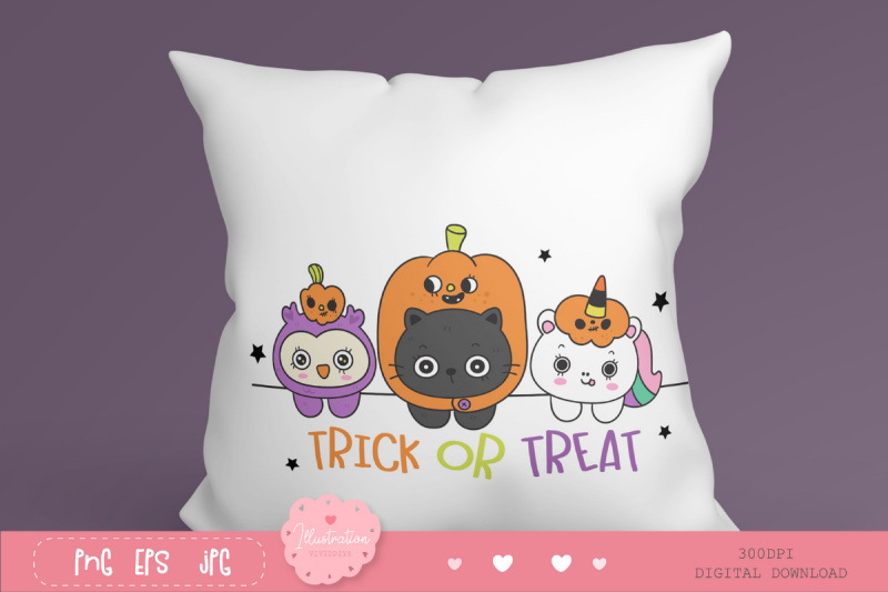 halloween-animal-cat-unicorn-and-owl-kawaii-cliparts-cartoon