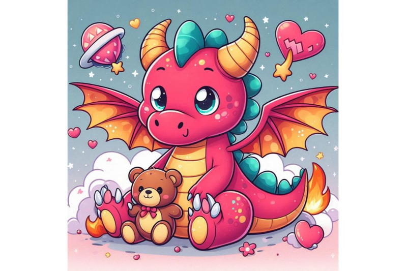 an-adorable-cartoon-dragon-with-a-teddy-bear