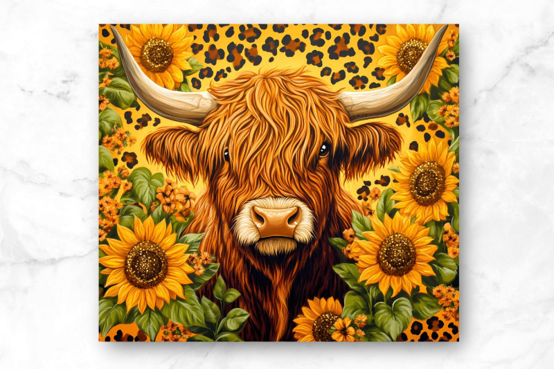 sunflower-highland-cow-20oz-skinny-tumbler-wrap-sublimation-design