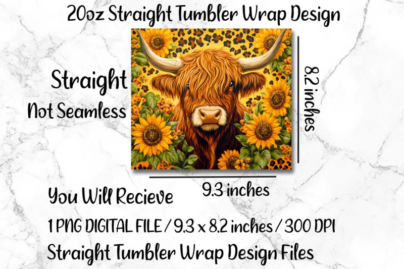 sunflower-highland-cow-20oz-skinny-tumbler-wrap-sublimation-design