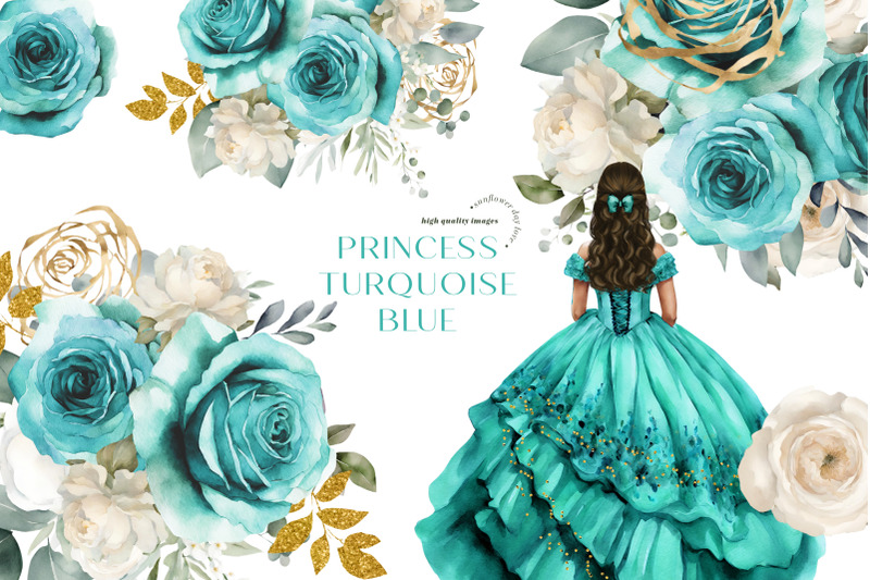 girl-turquoise-blue-princess-charra-dress-clipart-gold-geometric