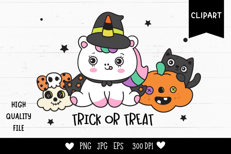 cute-halloween-animal-cat-unicorn-kawaii-cliparts-cartoon