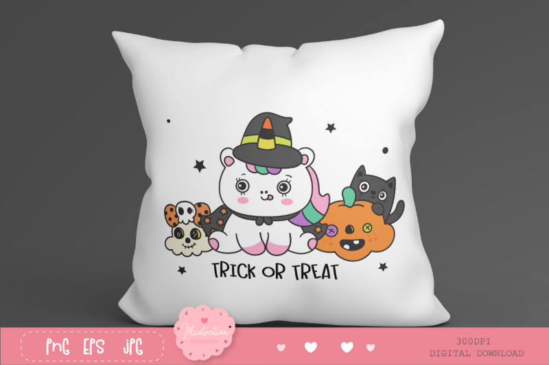 cute-halloween-animal-cat-unicorn-kawaii-cliparts-cartoon