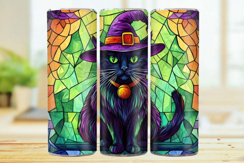 stained-glass-cat-20oz-skinny-tumbler-wrap-sublimation-design