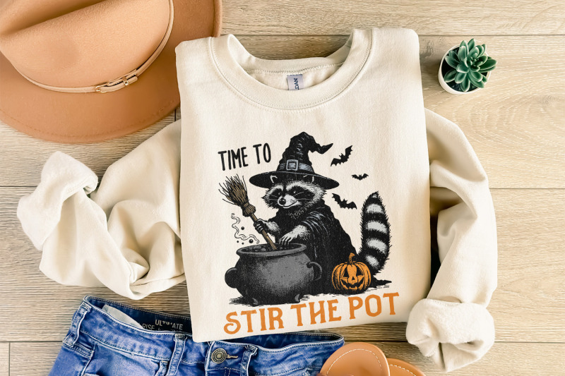 time-to-stir-the-pot-png-funny-raccoon-png-retro-halloween-png-witc