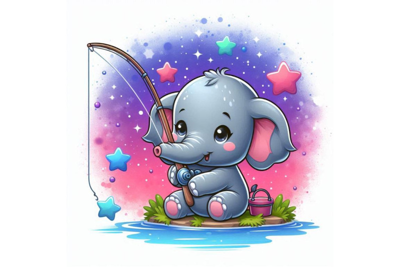 baby-elephant-holding-a-tiny-fishing-rod-catching-stars