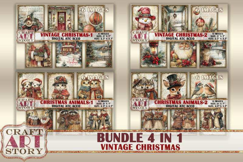 bundle-vintage-christmas-picture-collage-cards-atc-bonus